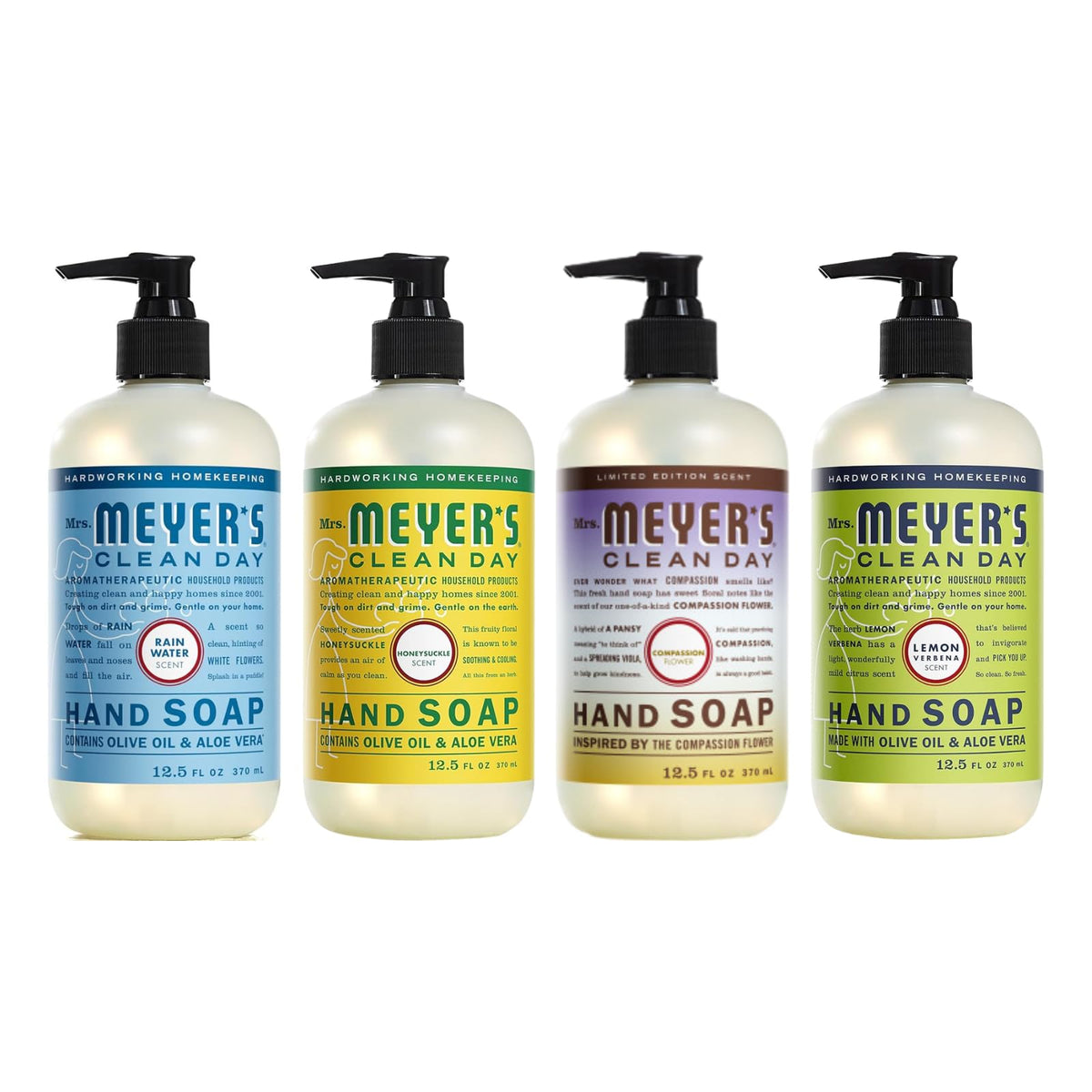 Mrs. MEYER'S Clean Day Liquid Hand Soap Variety Pack front view with four scents