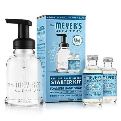Mrs. MEYER'S Foaming Hand Soap Starter Kit with Rain Water scent front view
