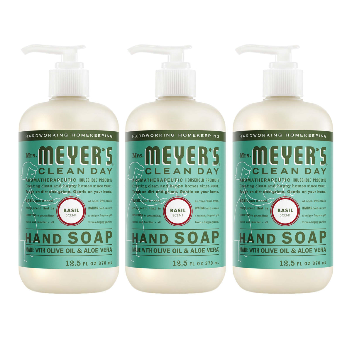Mrs. MEYER'S Hand Soap Basil Scent 12.5 Fl Oz Bottle front view