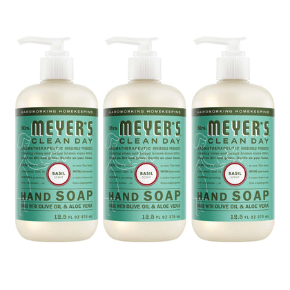 Mrs. MEYER'S Hand Soap Basil Scent 12.5 Fl Oz Bottle front view