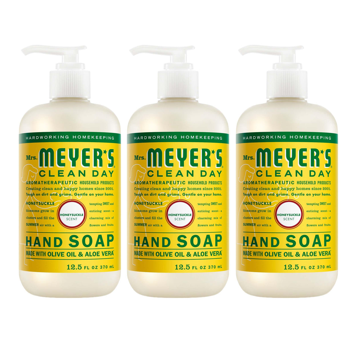 Mrs. MEYER'S Hand Soap Honeysuckle Scent 12.5 Fl Oz bottle front view