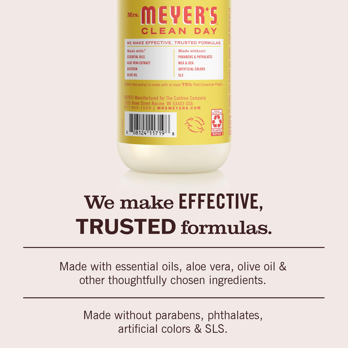 Mrs. MEYER'S Hand Soap Lemonade Scent back view with ingredients