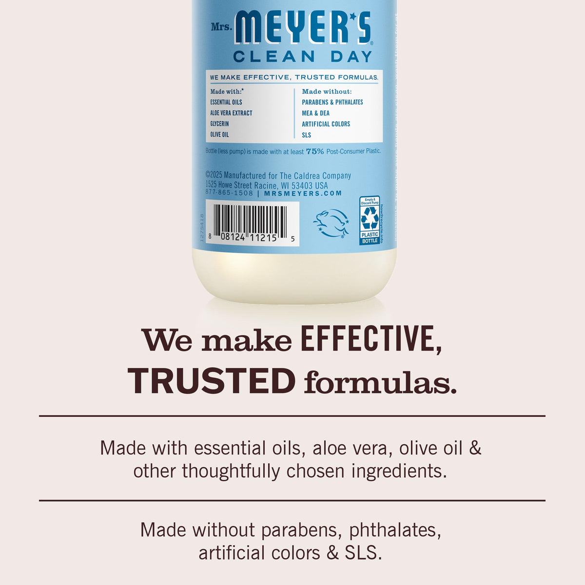Mrs. MEYER'S Hand Soap Rain Water Scent 12.5 Fl Oz back view