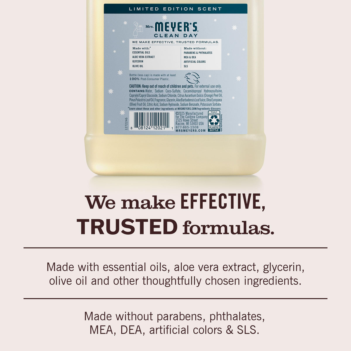 Mrs. MEYER'S Hand Soap Refill Snowdrop Scent label close-up