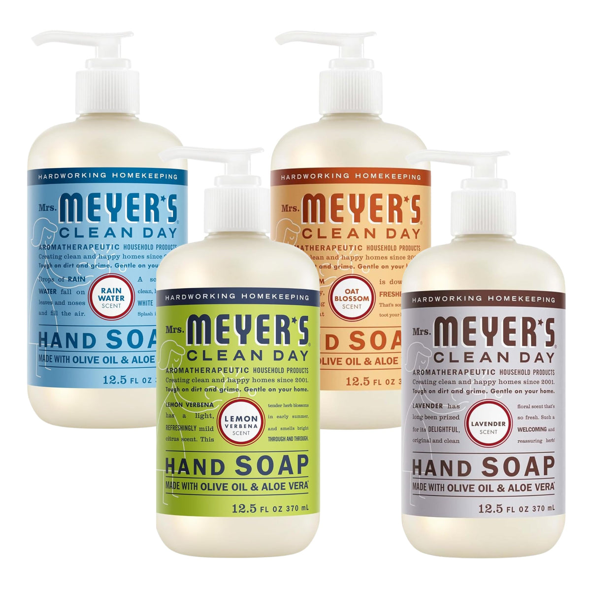 Mrs. MEYER'S Holiday Hand Soap Bundle Lavender and Lemon Verbena bottles front view