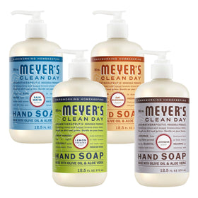 Mrs. MEYER'S Holiday Hand Soap Bundle Lavender and Lemon Verbena bottles front view
