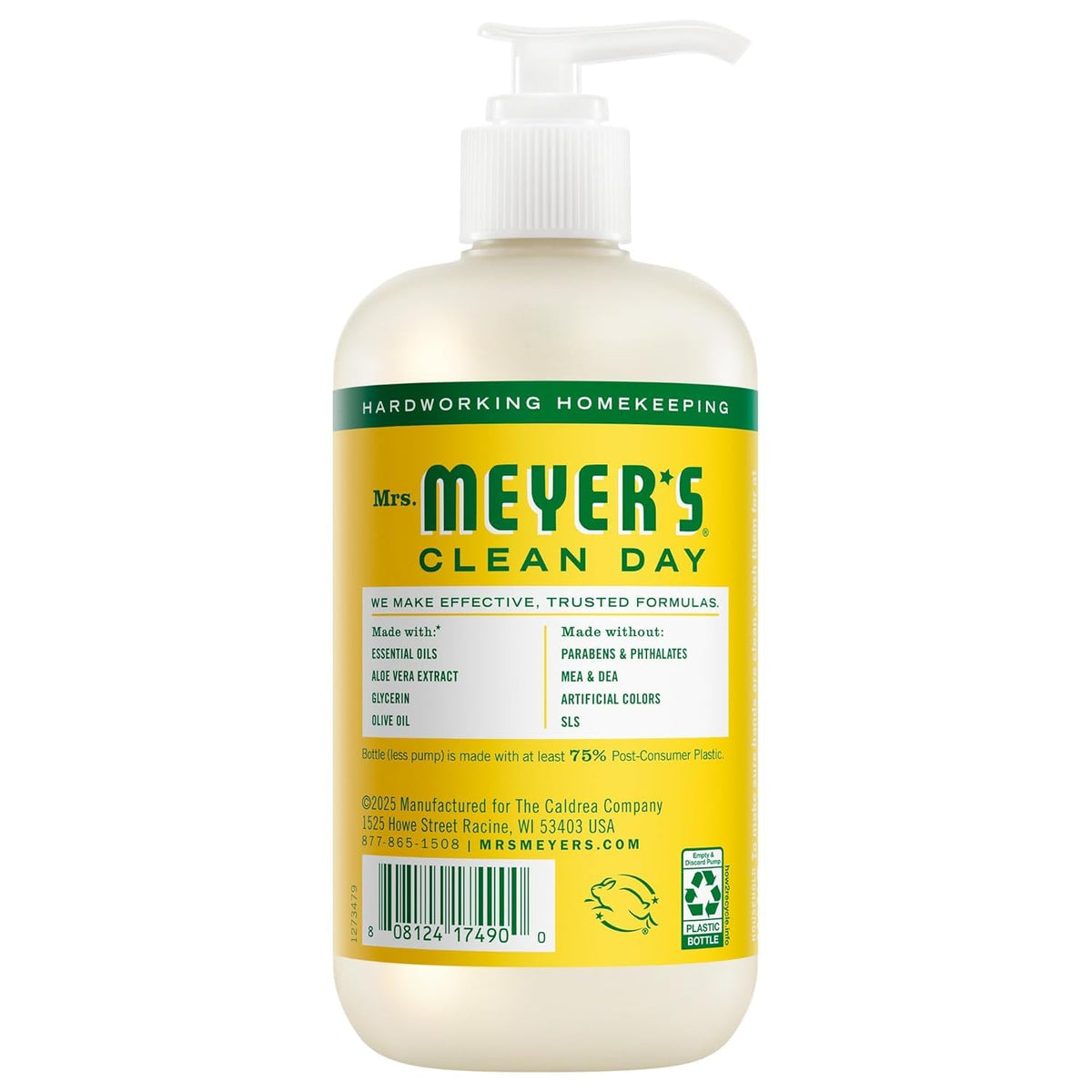 Mrs. MEYER'S Liquid Hand Soap Geranium bottle with fresh herbs