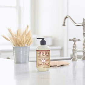 Mrs. MEYER'S Liquid Hand Soap Oat Blossom on bathroom sink