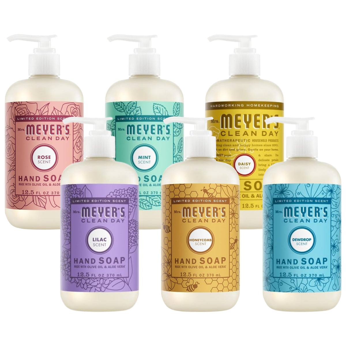 Mrs. MEYER'S Liquid Hand Soap Variety Pack with six 12.5 oz bottles