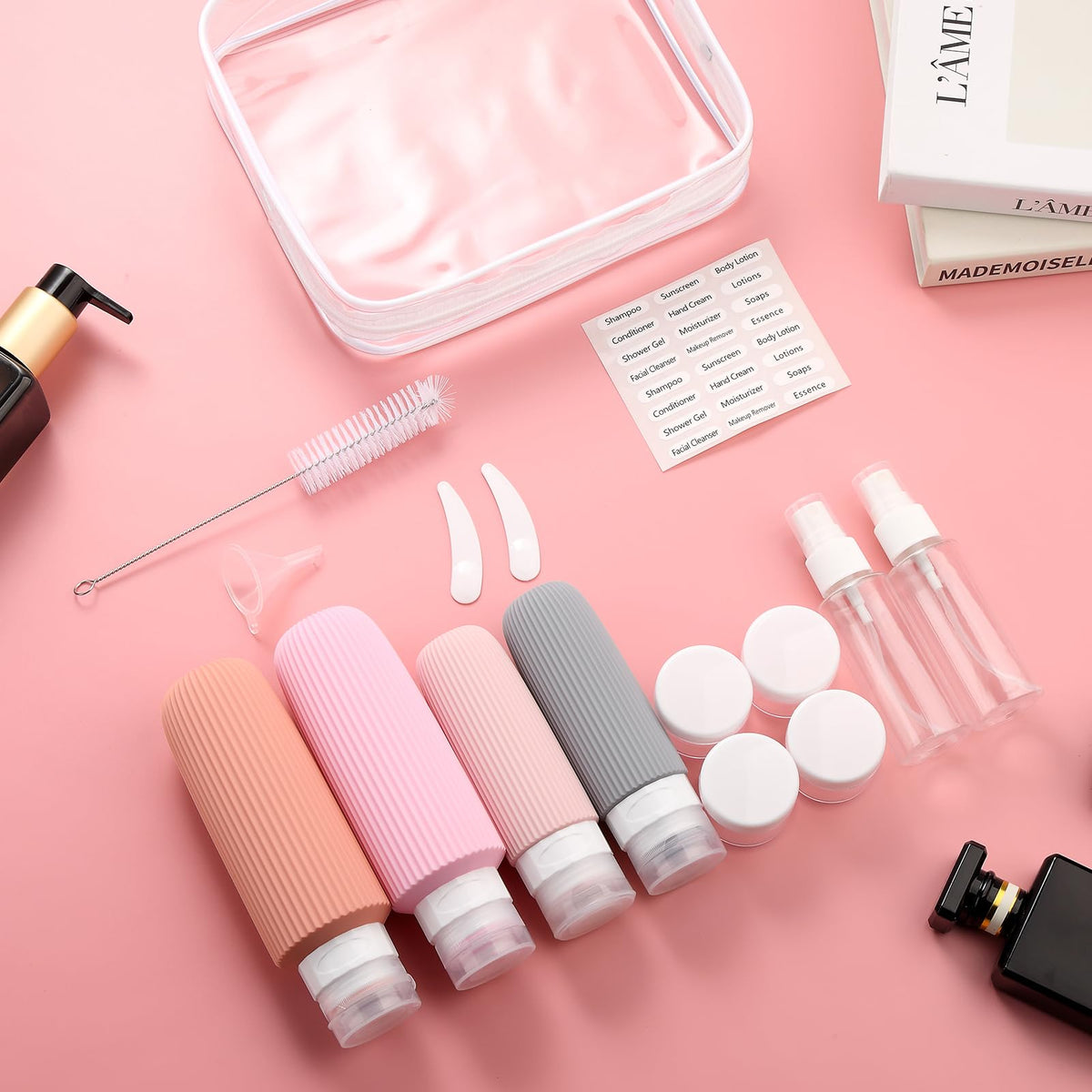 Mrsdry clear toiletry bag with travel bottles inside