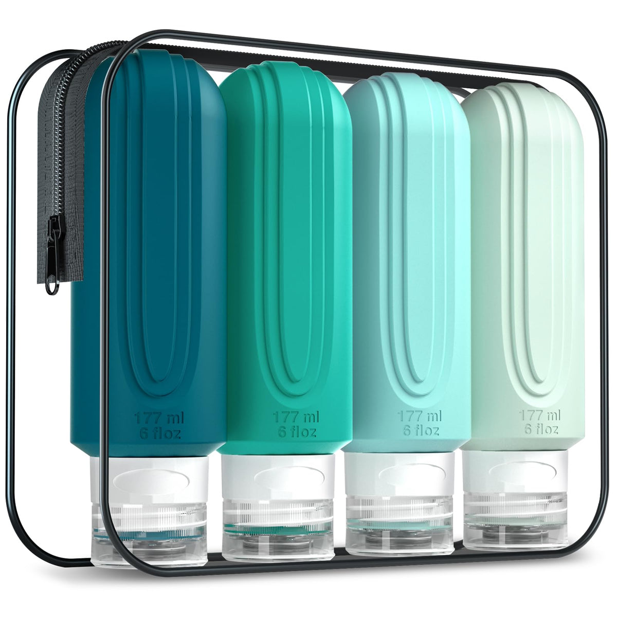 Mrsdry Travel Bottles 6oz front view with PVC toiletry bag