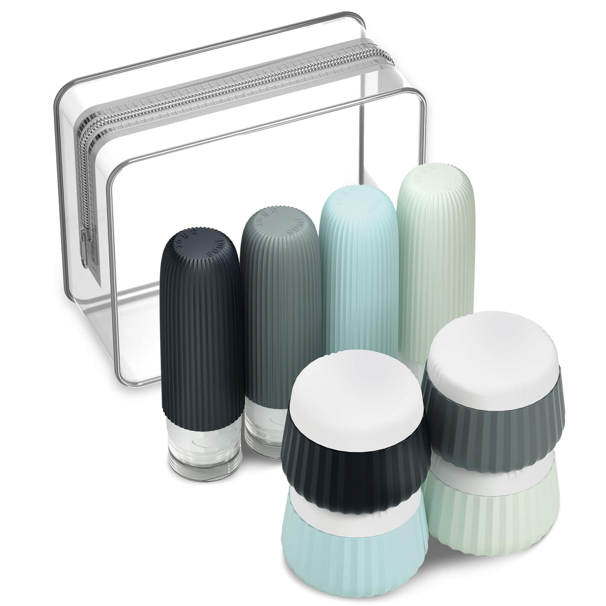 Mrsdry Travel Bottles 8 Pack silicone squeeze bottles and cream jars