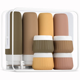 Mrsdry Travel Bottles 8 Pack with clear makeup bag front view