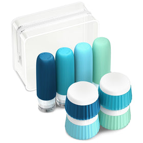 Mrsdry travel bottles 8 pack with clear makeup bag front view