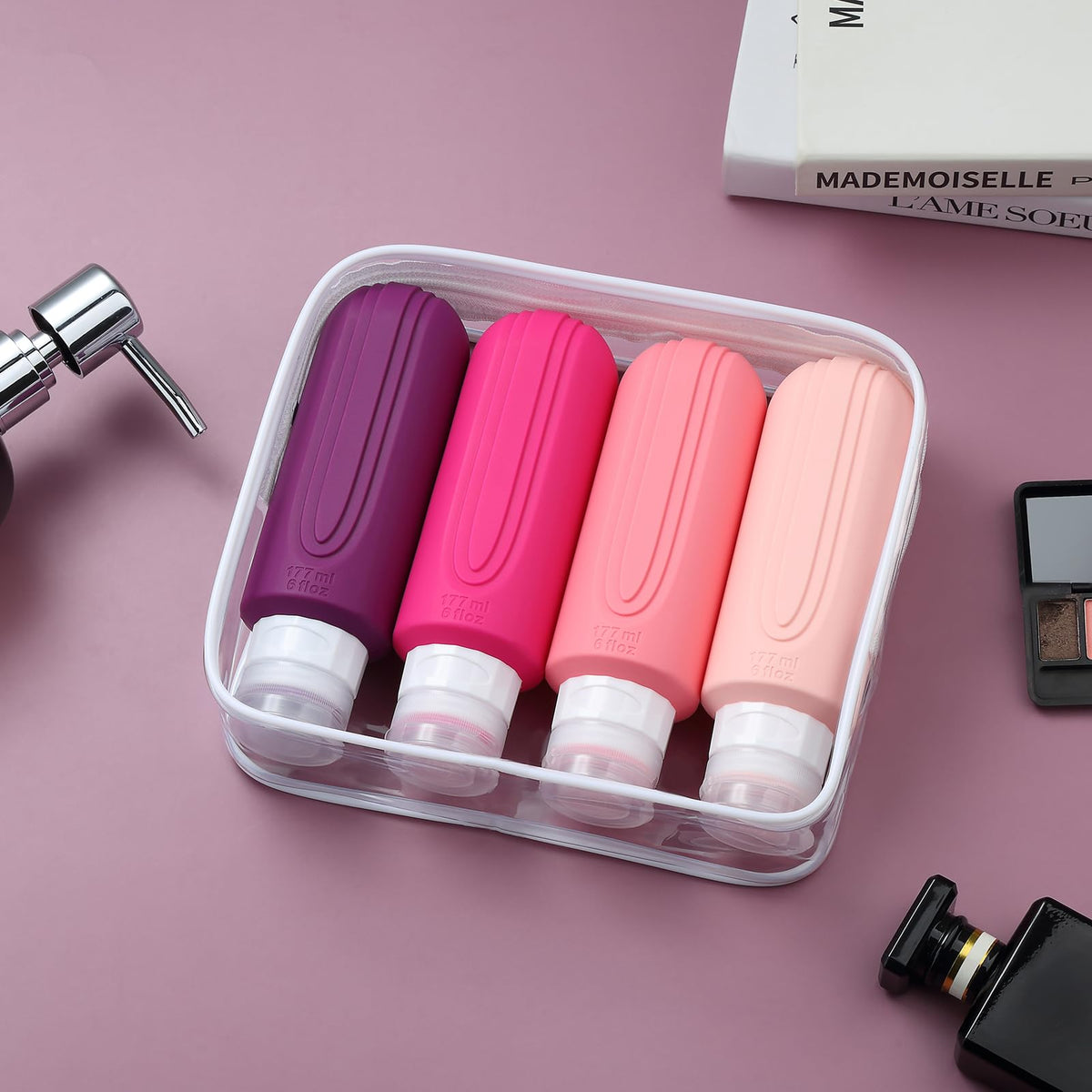Mrsdry travel bottles with clear liquid inside