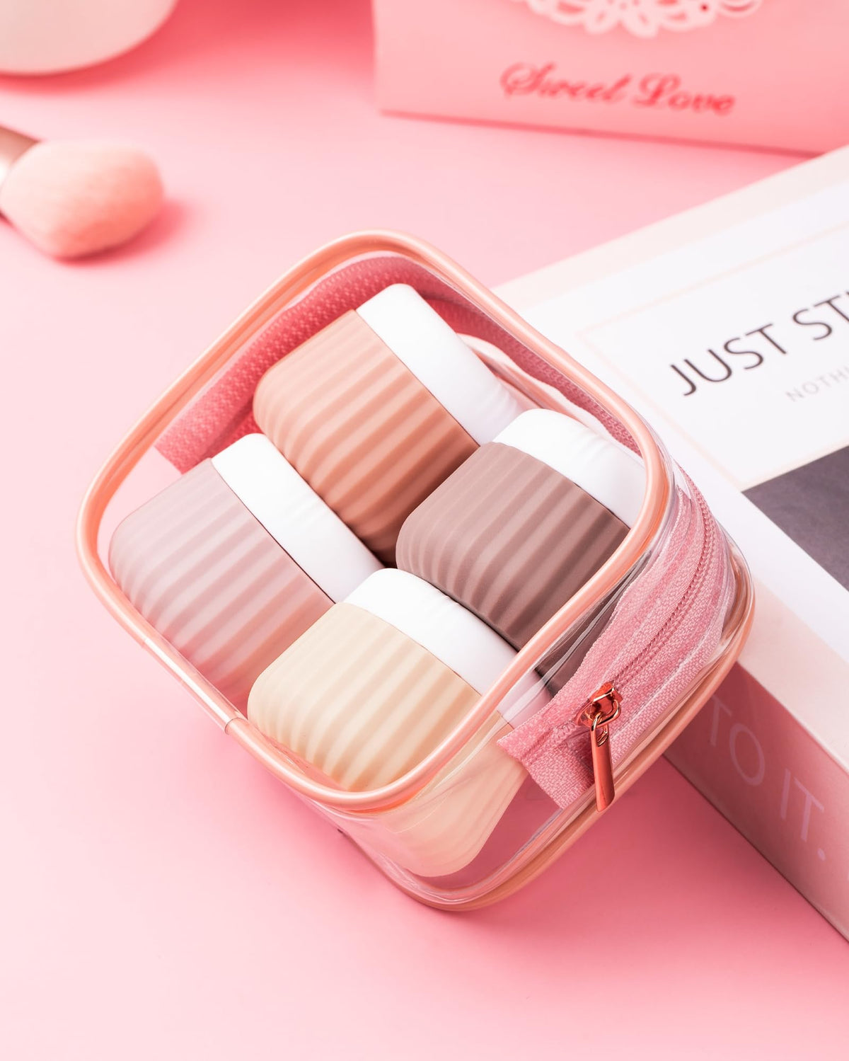 Mrsdry travel containers packed in a clear makeup bag