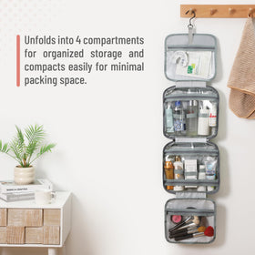 Ms. Pen Travel Toiletry Bag Organiser opened with toiletries inside