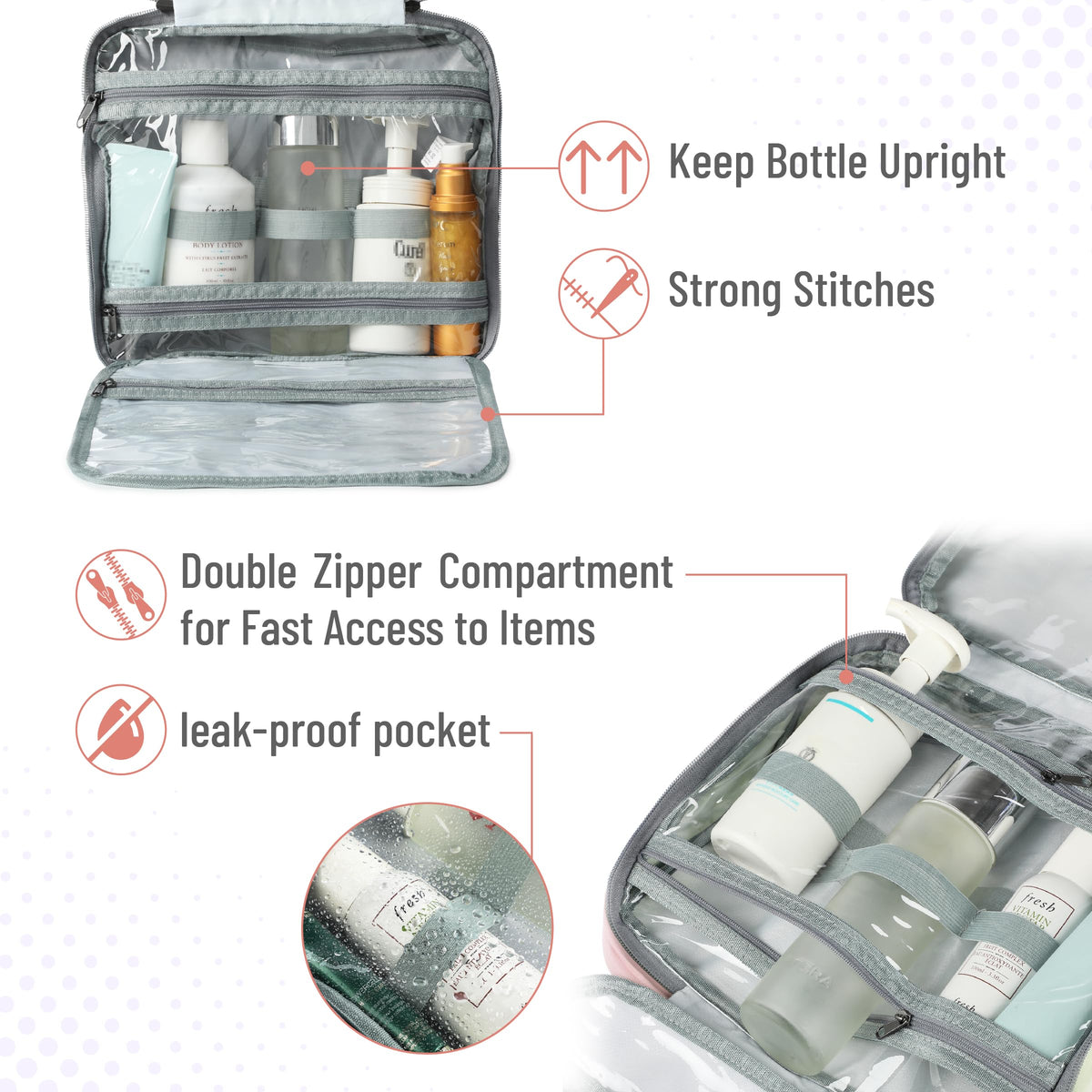 Ms. Pen Travel Toiletry Bag Organiser side view with carry handle