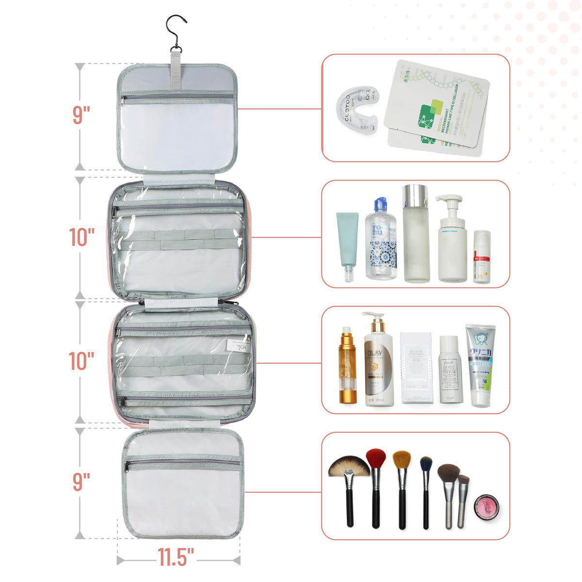 Ms. Pen Travel Toiletry Bag Organiser with elastic straps holding items