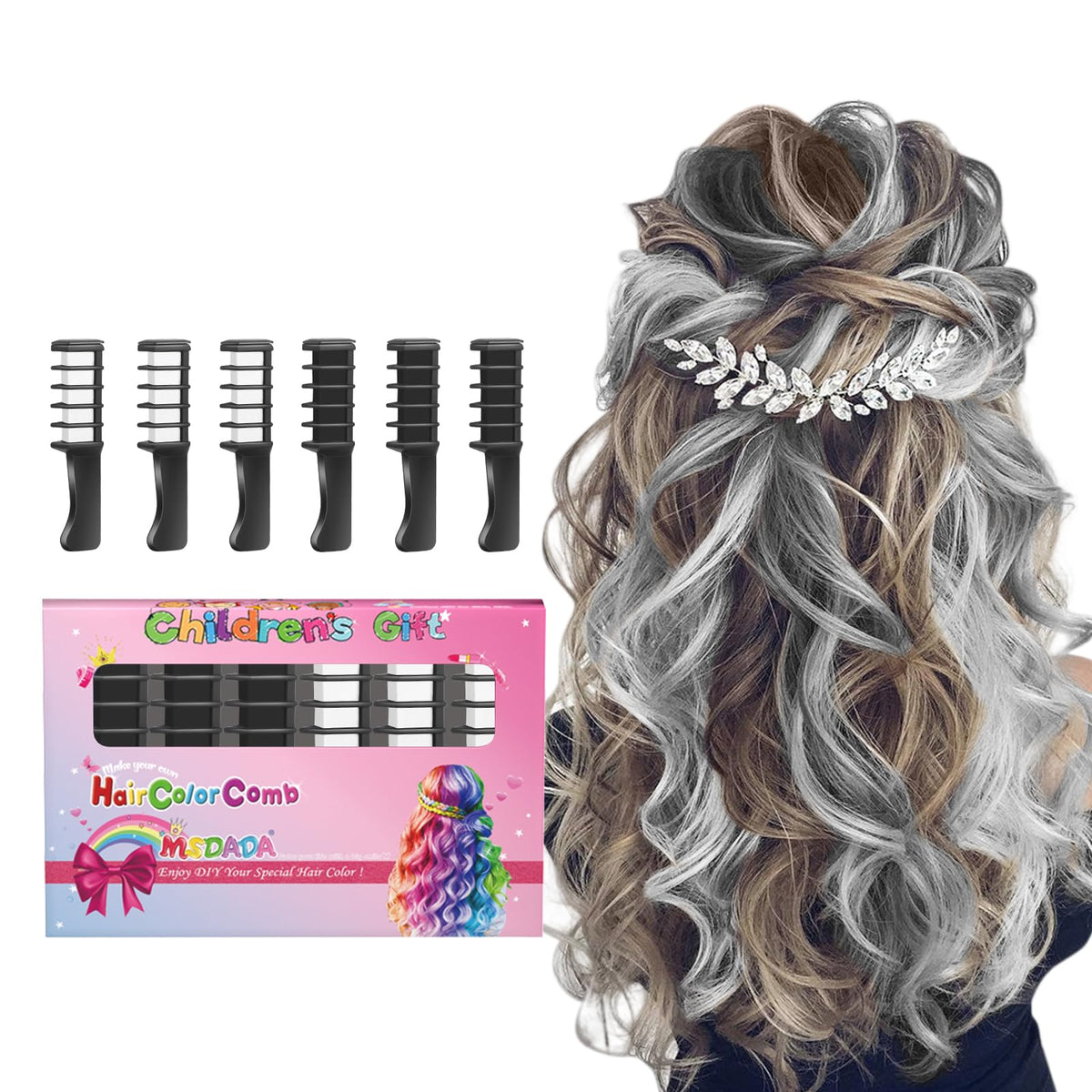 MSDADA Hair Chalk Comb front view with vibrant colours
