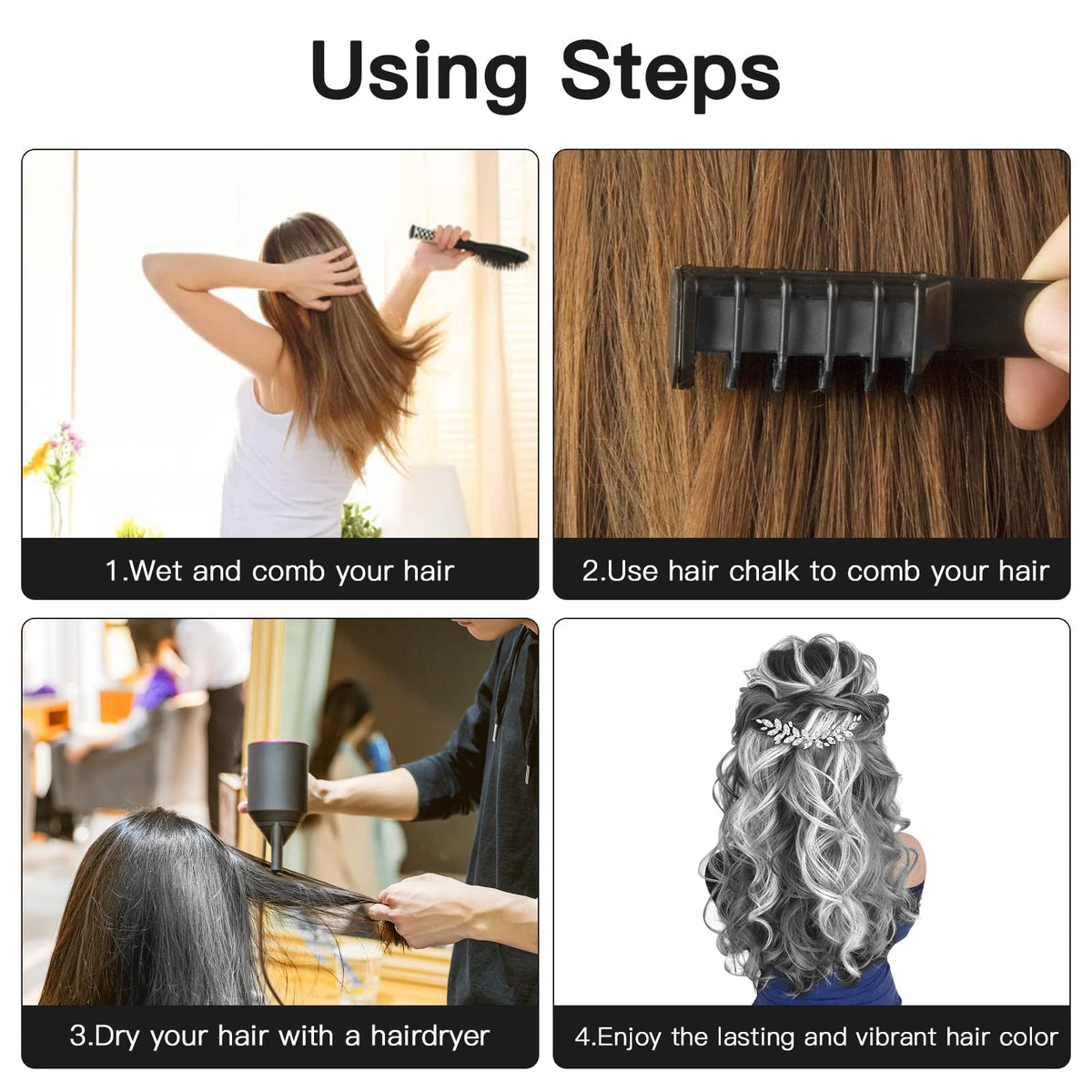MSDADA Hair Chalk Comb packaging with instructions
