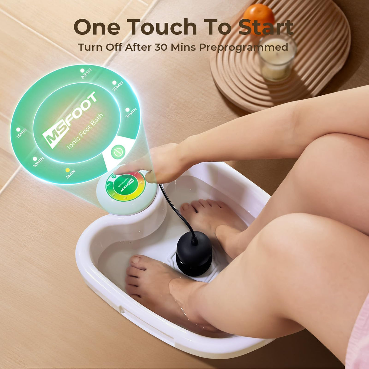 MSFOOT Ionic Foot Bath Detox Machine in use with feet submerged