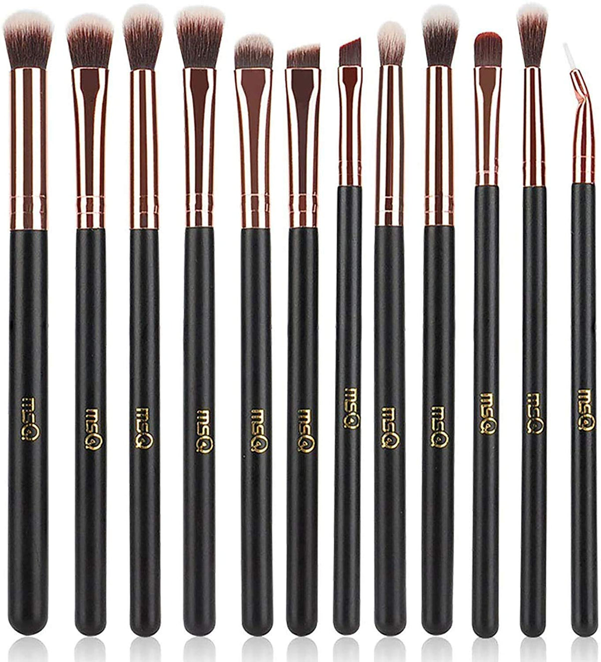 MSQ 12pcs Eye Makeup Brushes Set front view with rose gold accents