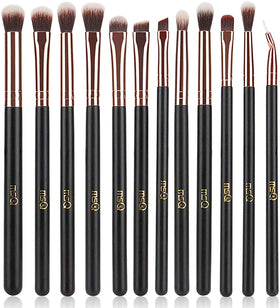 MSQ 12pcs Eye Makeup Brushes Set front view with rose gold accents