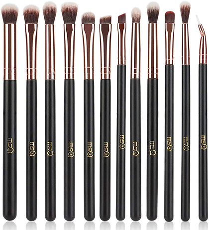 MSQ 12pcs Eye Makeup Brushes Set front view with rose gold accents