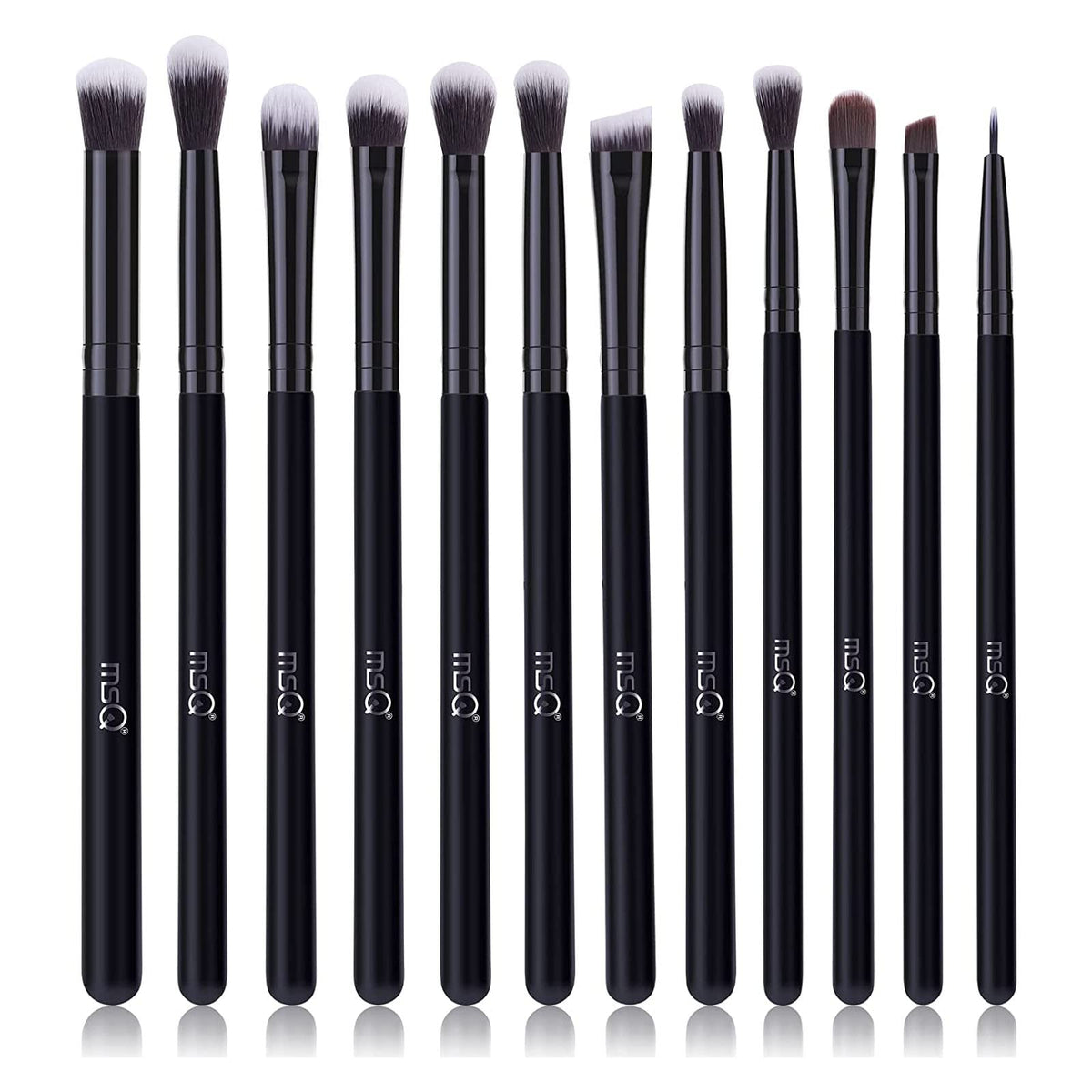 MSQ Eye Makeup Brushes Set 12pcs front view with real wood handles