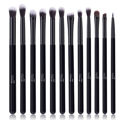 MSQ Eye Makeup Brushes Set 12pcs front view with real wood handles