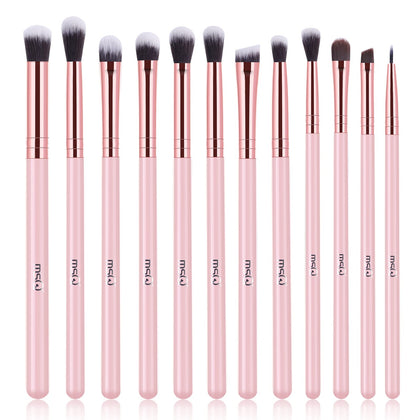 MSQ Eye Makeup Brushes Set 12pcs with pink real wood handle