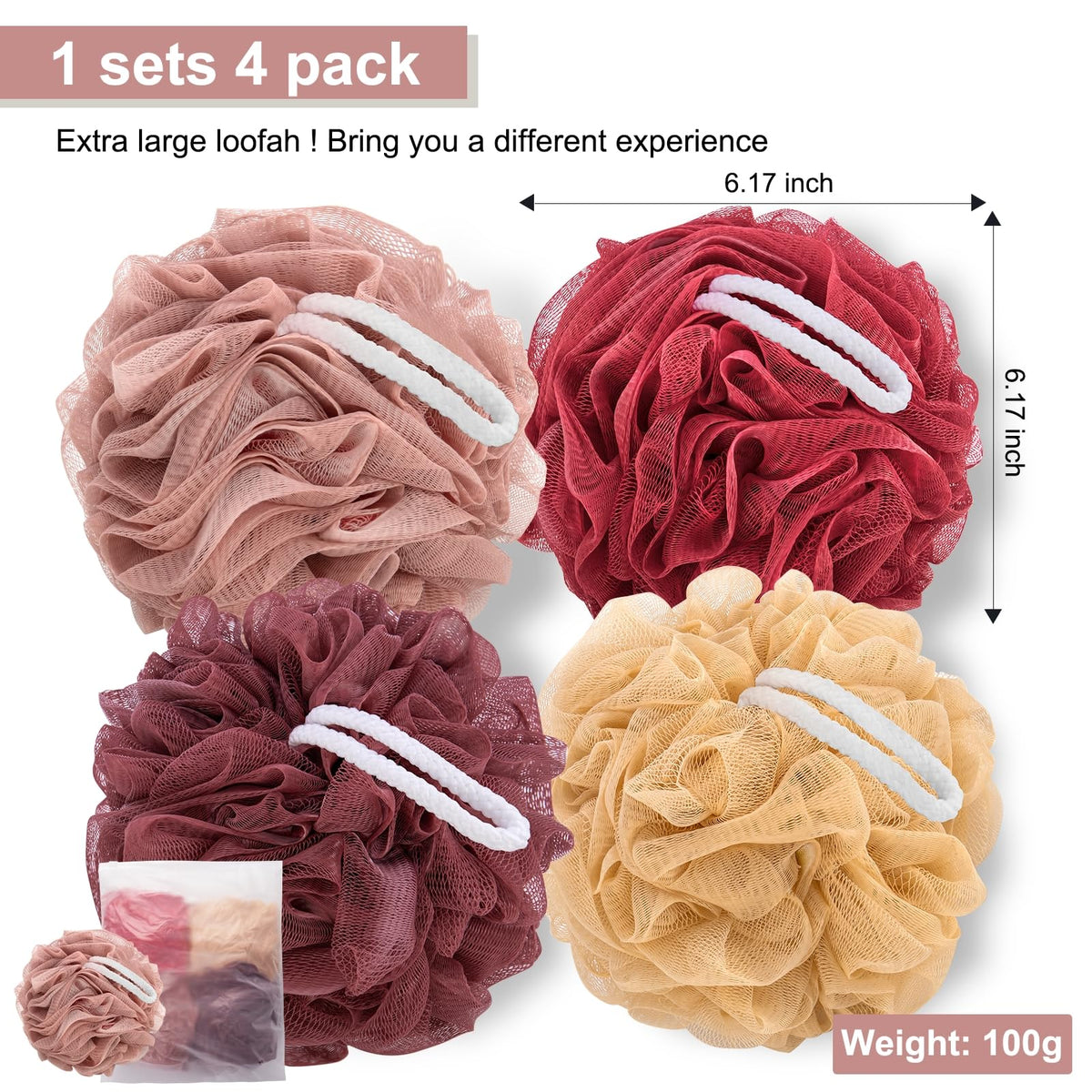 MTDLYICE loofah with built-in hanging rope for drying