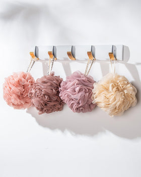 MTDLYICE XXL Large Loofah Sponge displayed on a bathroom shelf