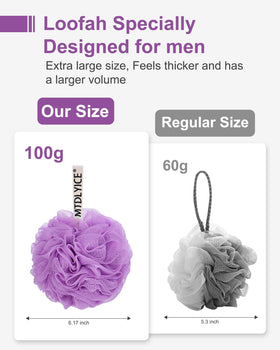 MTDLYICE XXL Large Loofah Sponge Lavender in a shower setting