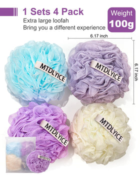 MTDLYICE XXL Large Loofah Sponge Lavender with braided hanging rope