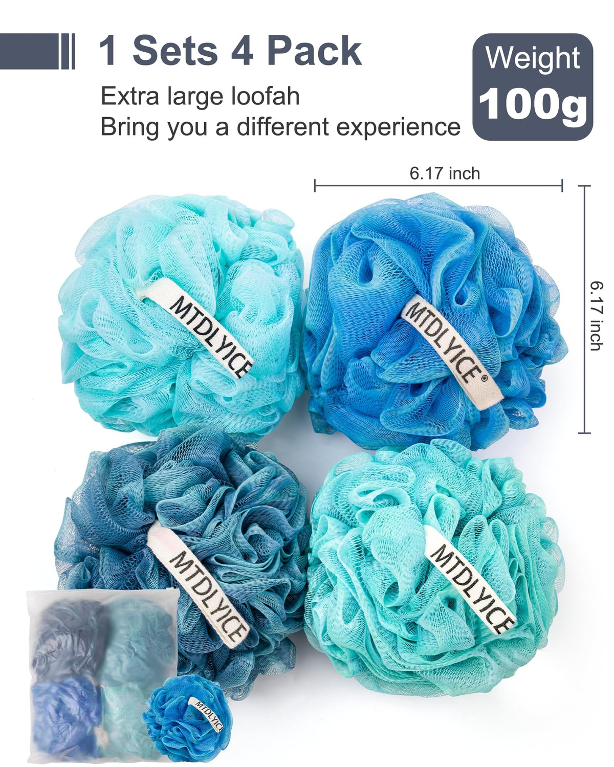 MTDLYICE XXL Large Loofah Sponge showing braided hanging rope