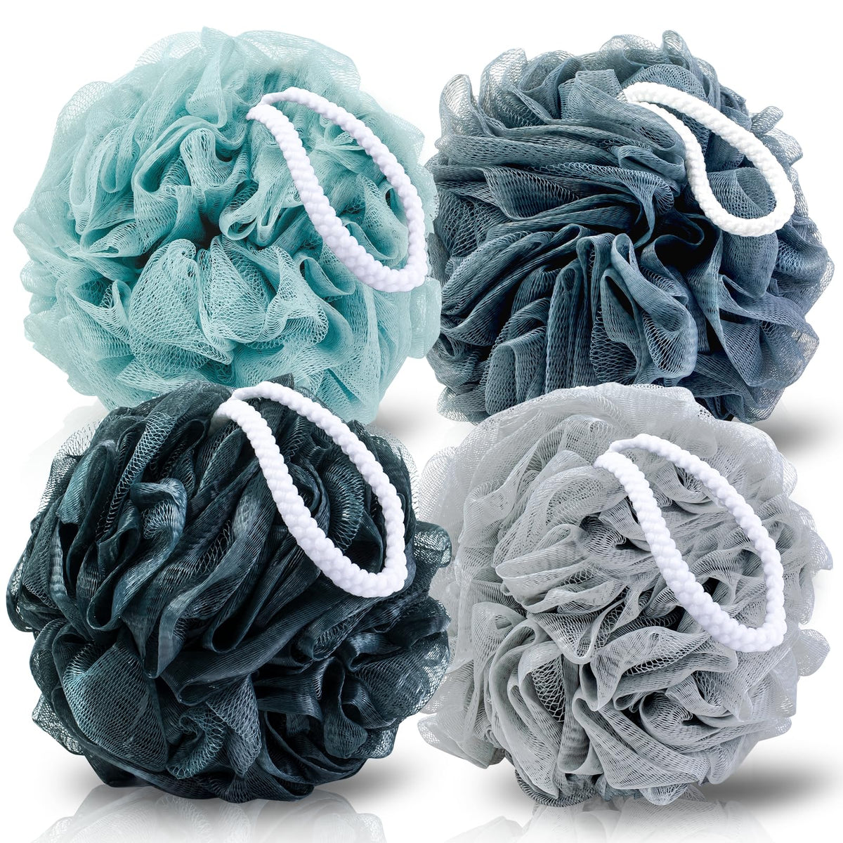 MTDLYICE XXL Loofah Sponge 4 Pack in blue grey colour