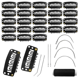 MUIIGOOD 25Pcs U Shape Wig Clips black set with sewing needles and weaving thread