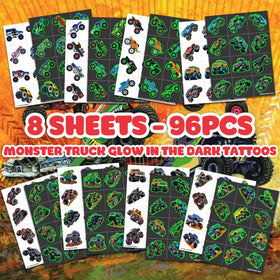 Multiple sheets of Monster Truck temporary tattoos displayed