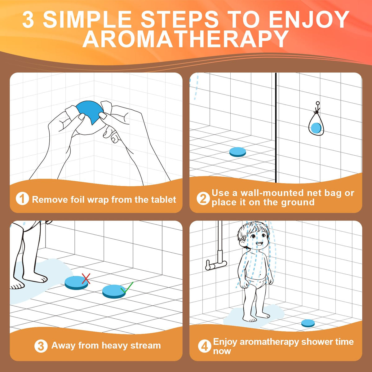 MURAN SHOWER watermelon shower steamer in a relaxing shower setting