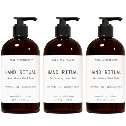 Muse Apothecary Hand Ritual 16 oz Hand Soap front view with Cara Orange + Fig + Blackberry Vanilla