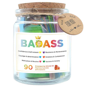 Musemory Badass Affirmation Jar front view with affirmations