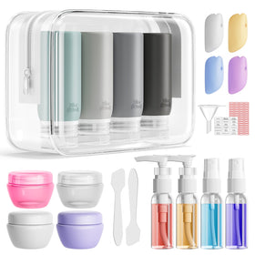 Muslish 21 Pack Travel Bottles grey set with silicone containers