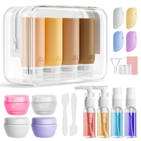 Muslish 21 Pack Travel Bottles set with various containers in apricot