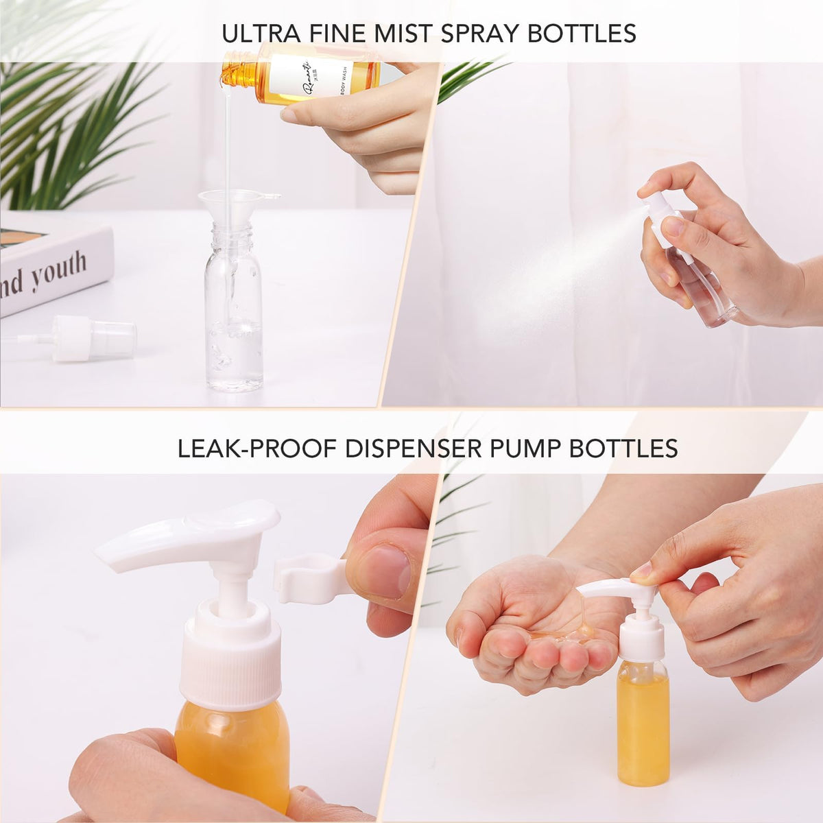 Muslish travel bottles set displayed with toothbrush covers