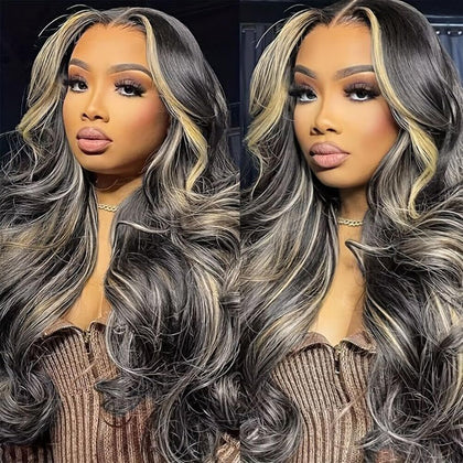 MUZOJET 1B/27 Highlight Ombre Balayage Lace Front Wig front view
