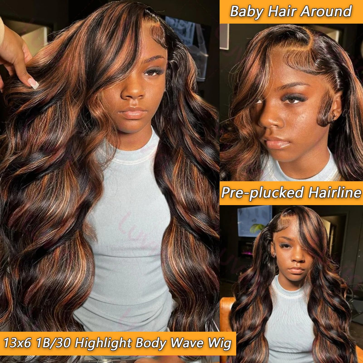 MUZOJET 1B/30 Highlight Ombre Lace Front Wig back view