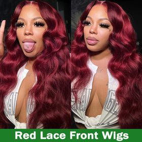 MUZOJET 99J Burgundy Lace Front Wig packaging display