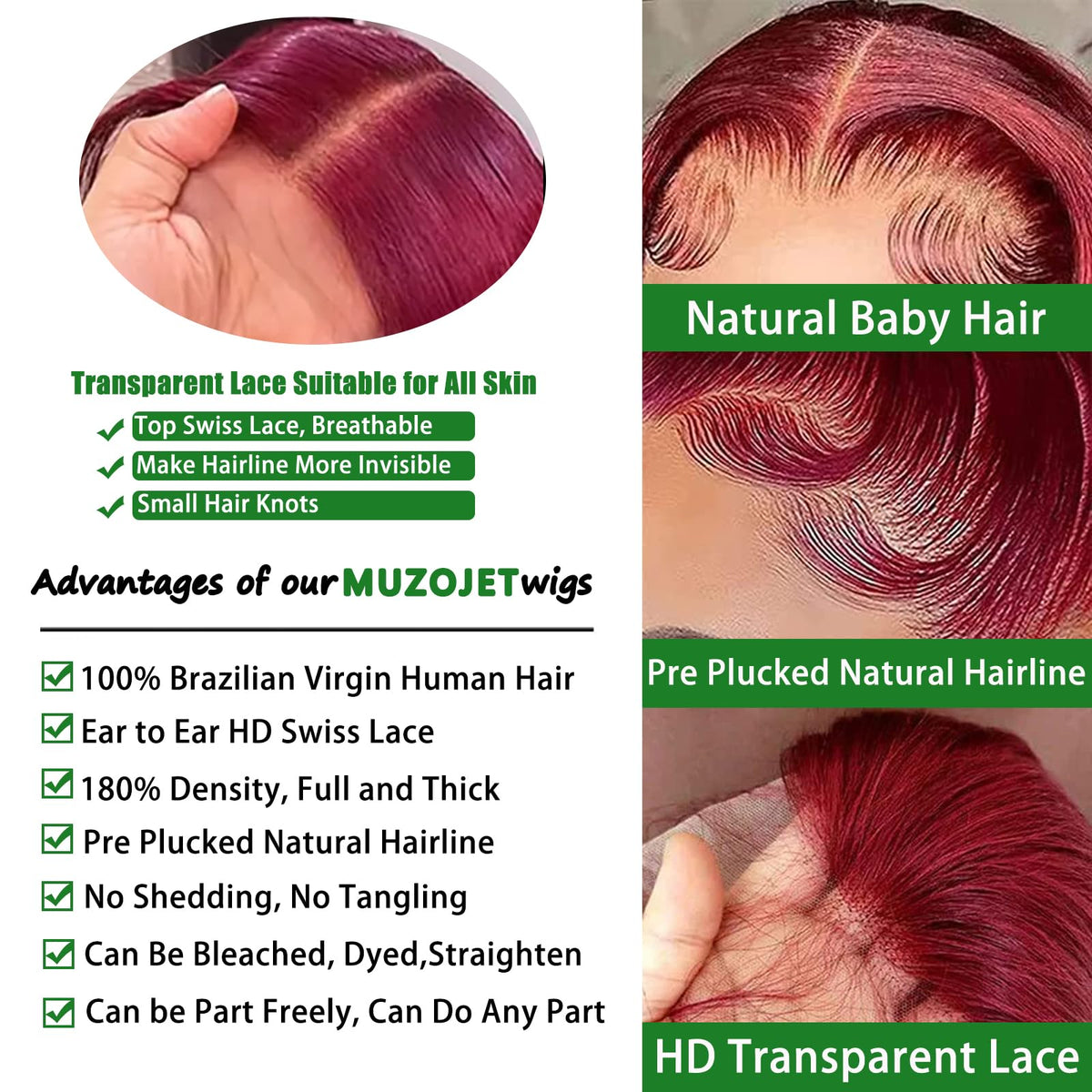 MUZOJET 99J Burgundy Lace Front Wig side view